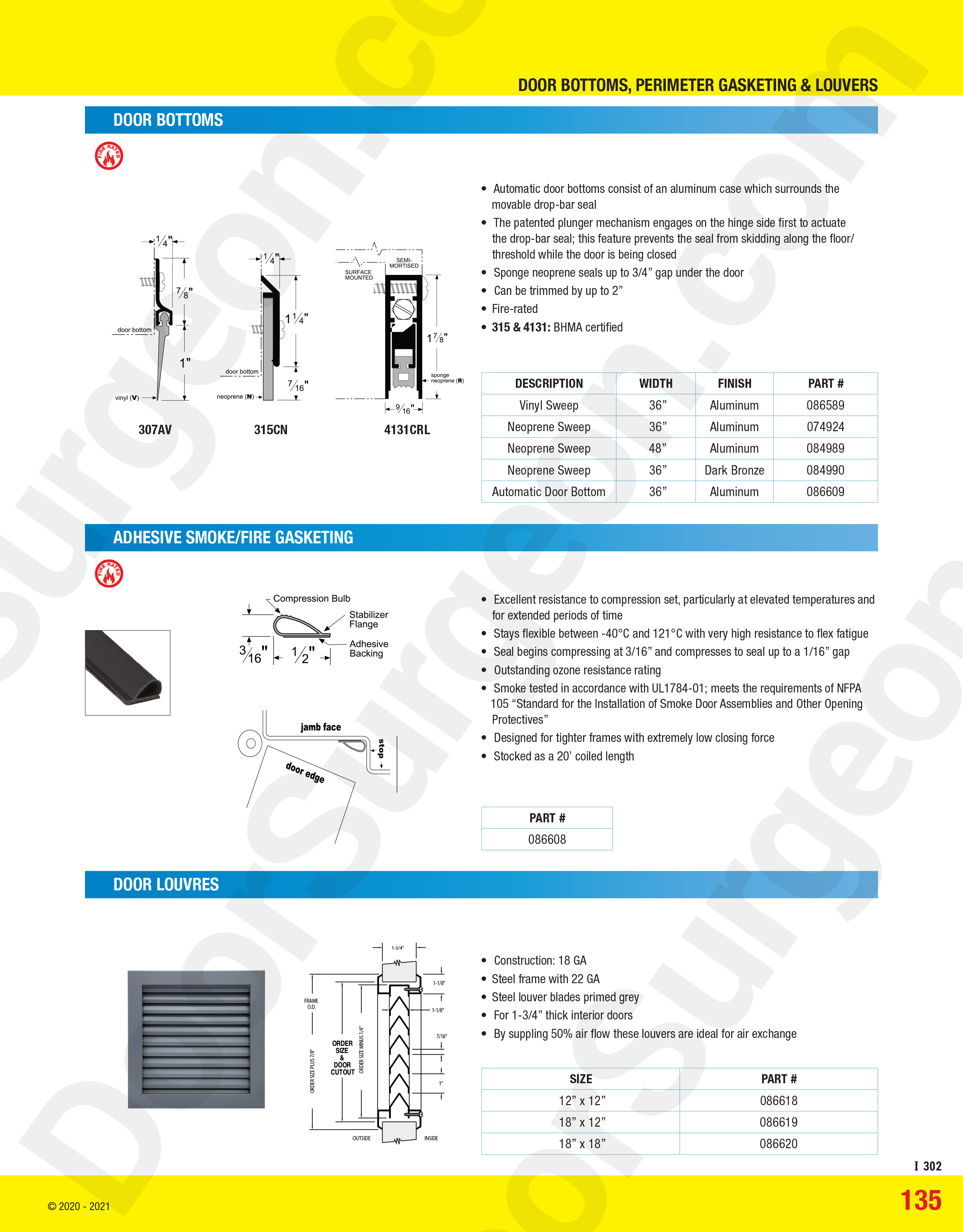 Automatic door bottom seal, door sweeps, adhesive smoke-fire gasket and door louvres Cochrane.